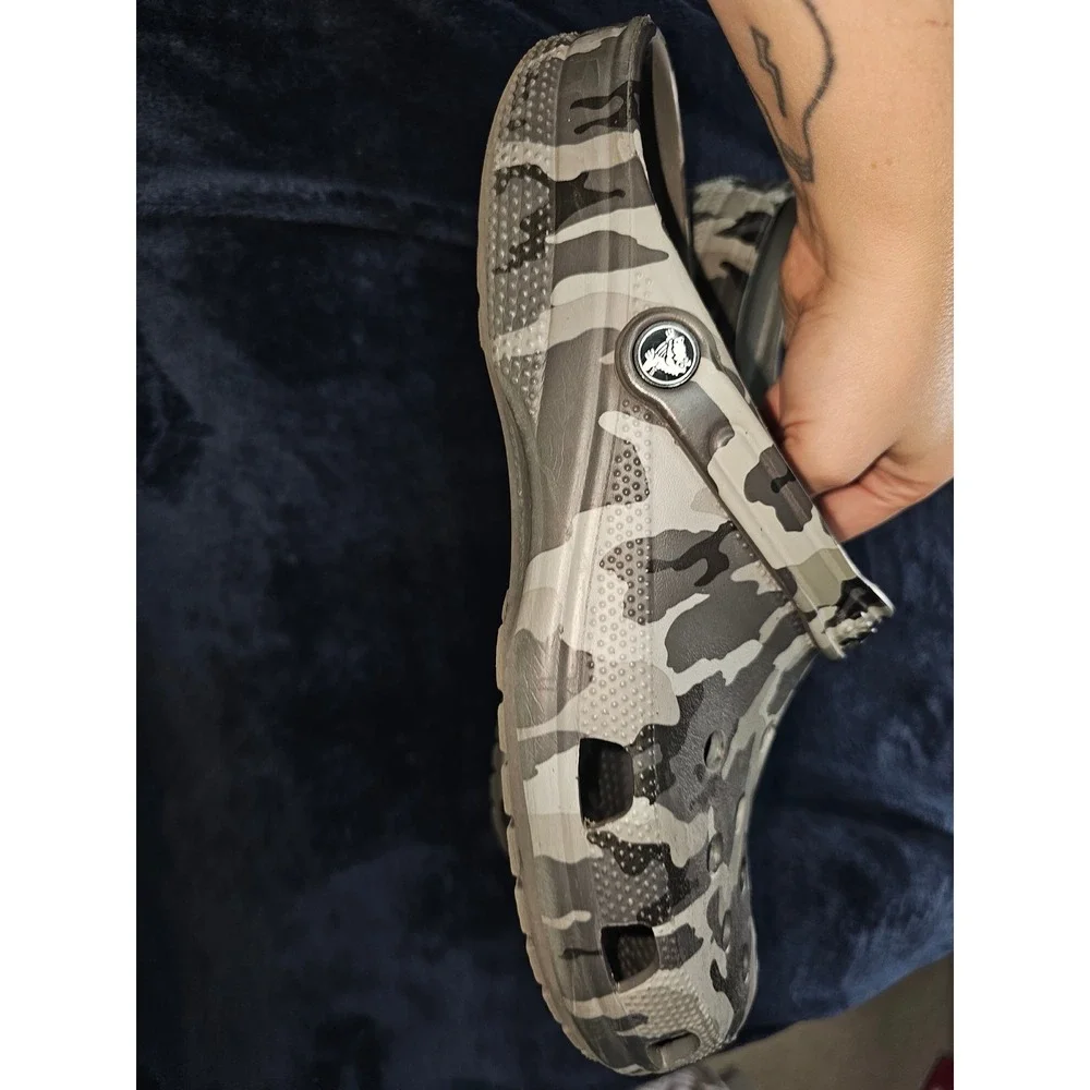 Crocs Classic Clog Mens Size 13 Grey Black Camo Camouflage Slip On Shoes